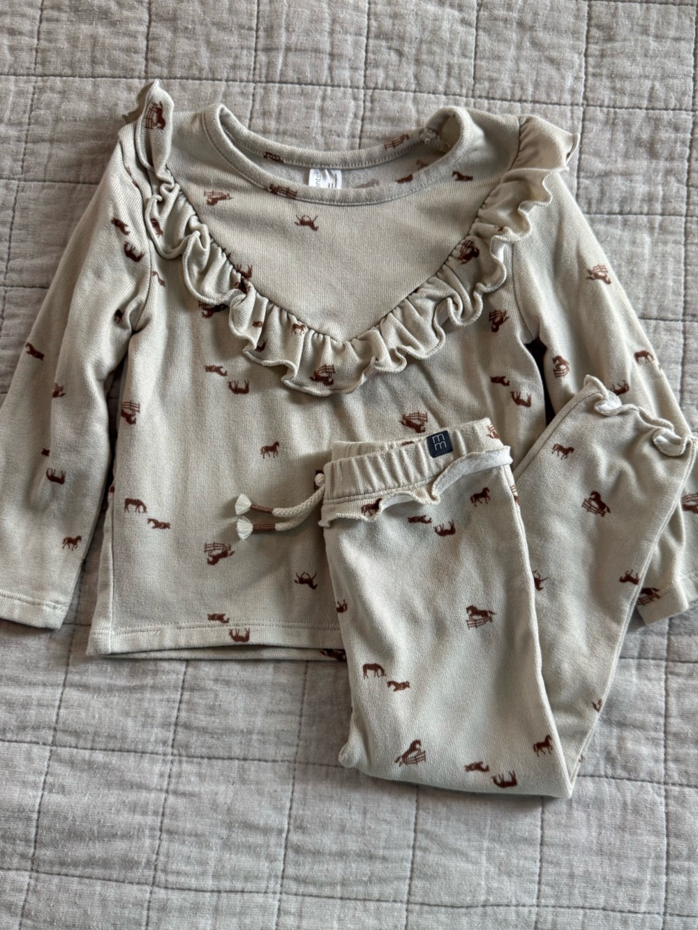 Kids Beige Ruffle Neck Cozy Set